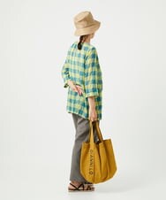 NGBHA13270 GIANNI LO GIUDICE(ジャンニ ロ ジュディチェ) [洗える]シャーリングチェックチュニックブラウス イエロー