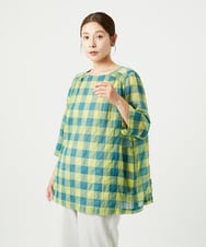NGBHA13270 GIANNI LO GIUDICE(ジャンニ ロ ジュディチェ) [洗える]シャーリングチェックチュニックブラウス イエロー