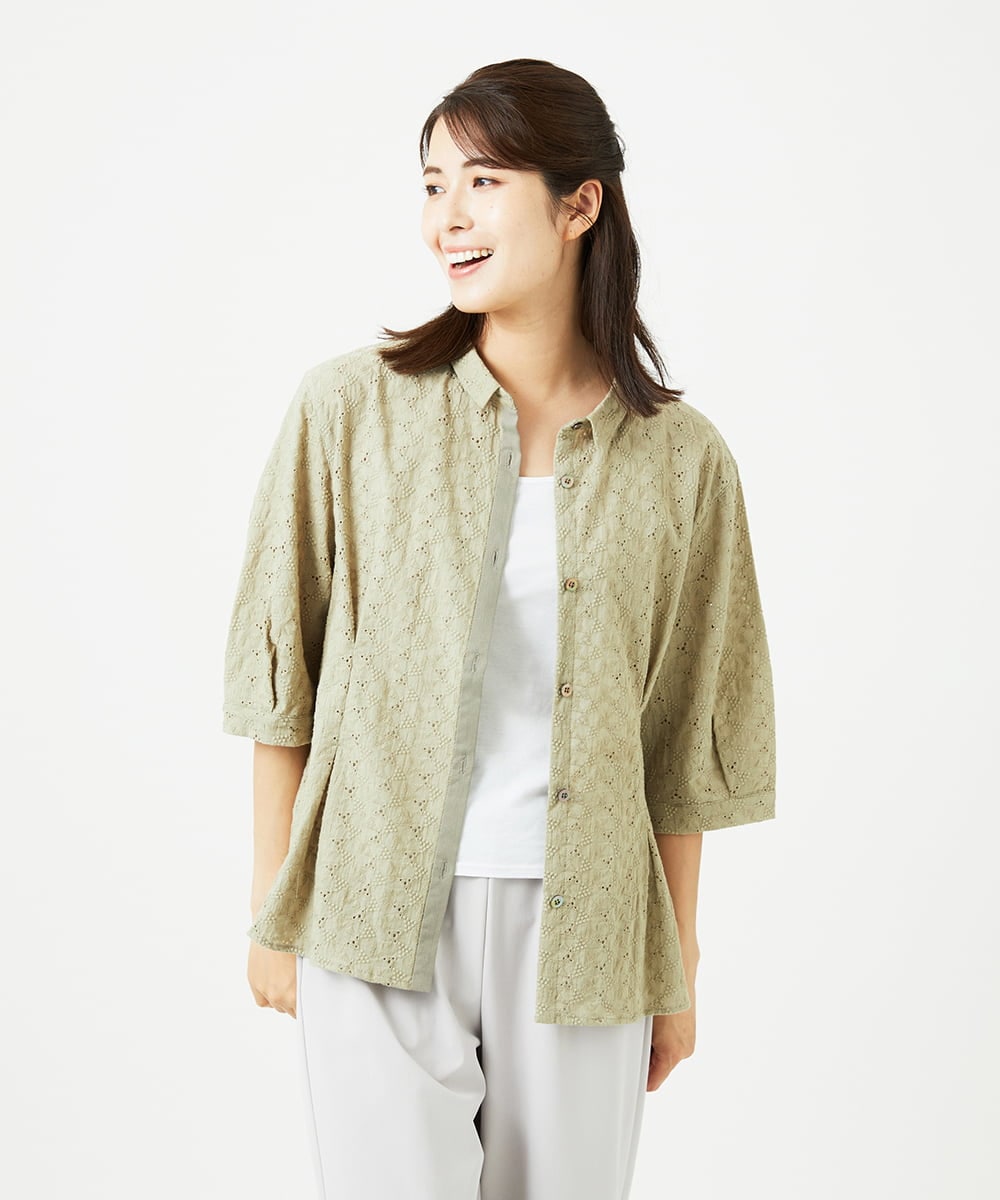 NGBHB30250 GIANNI LO GIUDICE(ジャンニ ロ ジュディチェ) [洗える]トライアングルレースブラウス カーキ