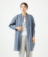 NGBHC22330 GIANNI LO GIUDICE(ジャンニ ロ ジュディチェ) [洗える]ドビーシャーリングロングブラウス ネイビー
