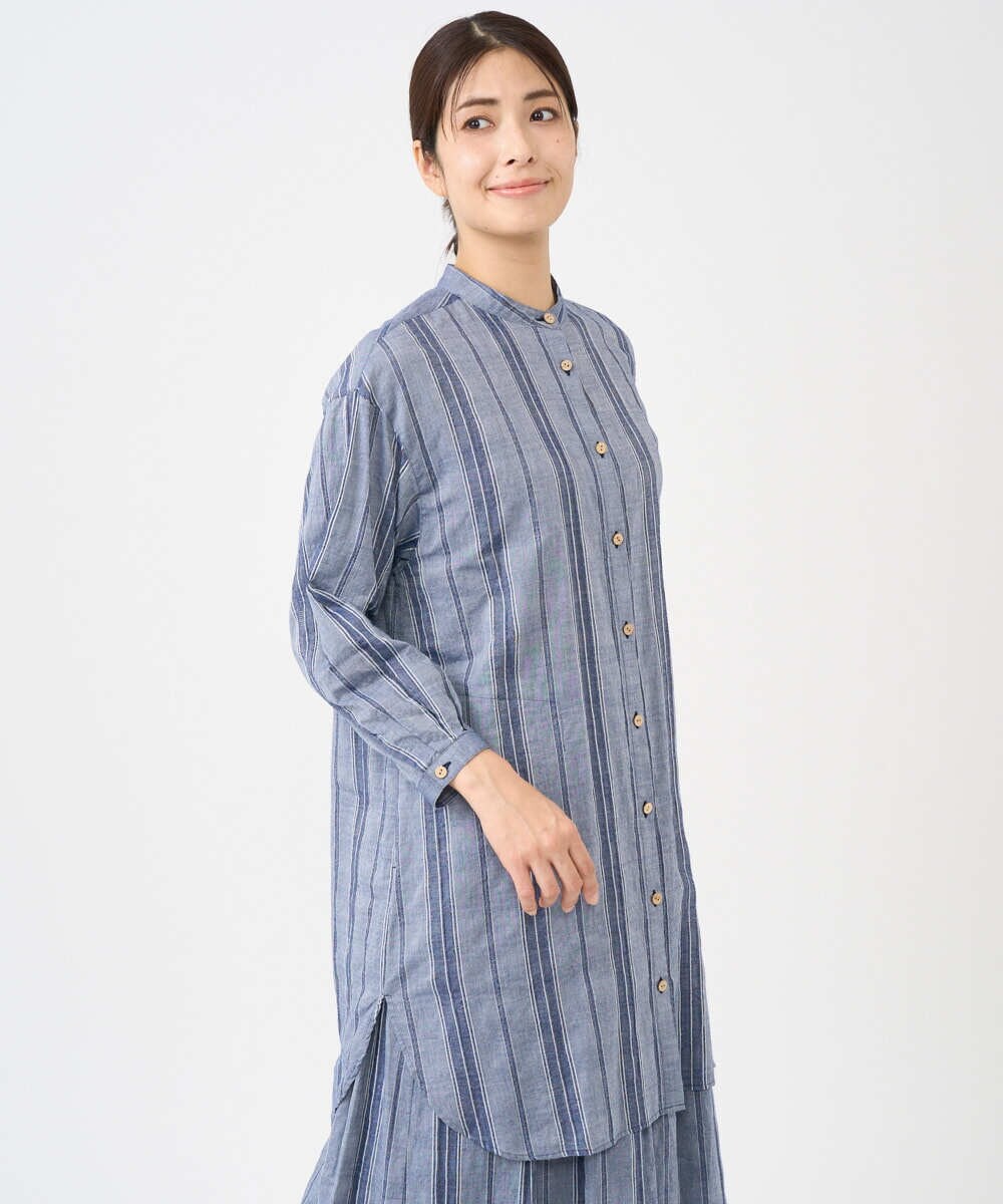 NGBHC22330 GIANNI LO GIUDICE(ジャンニ ロ ジュディチェ) [洗える]ドビーシャーリングロングブラウス ネイビー