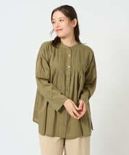 NGBHD02180 GIANNI LO GIUDICE(ジャンニ ロ ジュディチェ) [洗える]コットンボイルピンタックロングブラウス カーキ