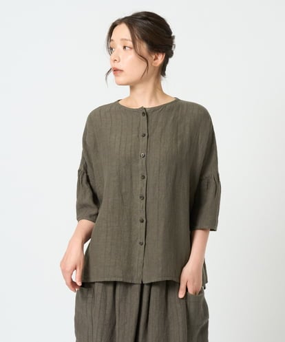 NGBHD66290 GIANNI LO GIUDICE [洗える]麻ストライプブラウス