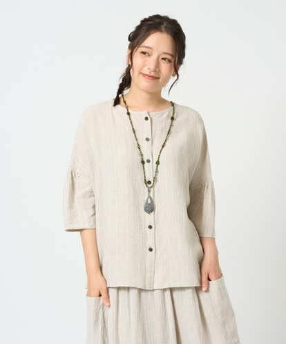 NGBHD66290 GIANNI LO GIUDICE [洗える]麻ストライプブラウス