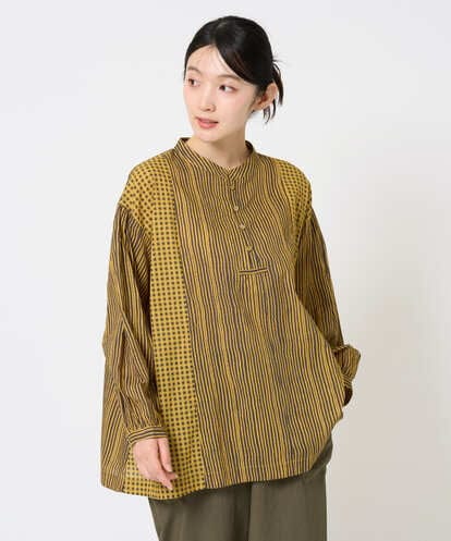 NGBHE61210 GIANNI LO GIUDICE [洗える]コットンストライプギンガムギャザーブラウス