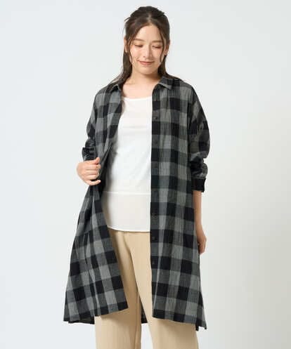 NGBHF08360 GIANNI LO GIUDICE [洗える・日本製]先染めブロックチェックロングブラウス