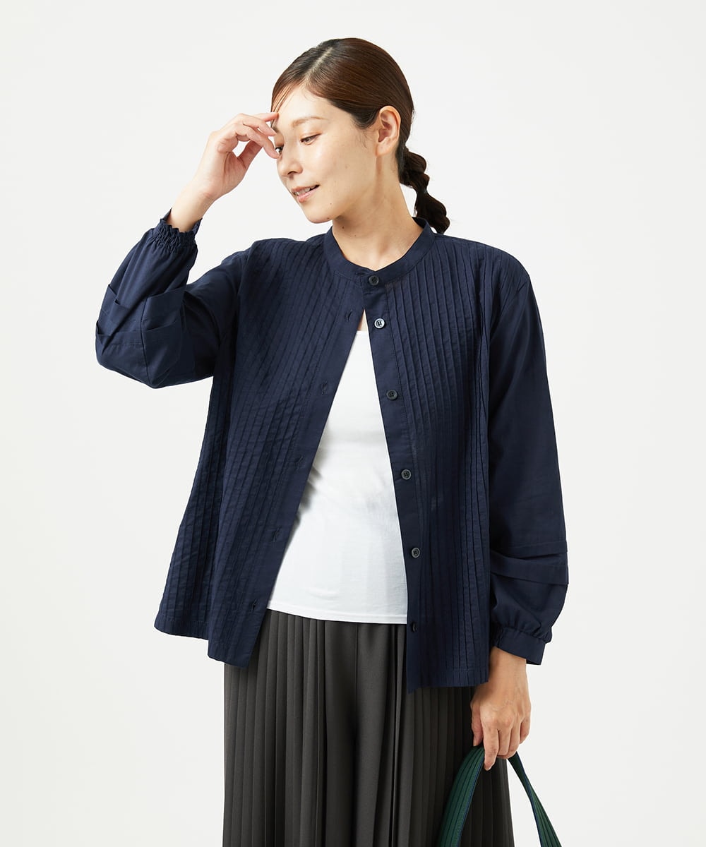 NGBJB10330 GIANNI LO GIUDICE(ジャンニ ロ ジュディチェ) [洗える]コットンローンピンタックブラウス ネイビー