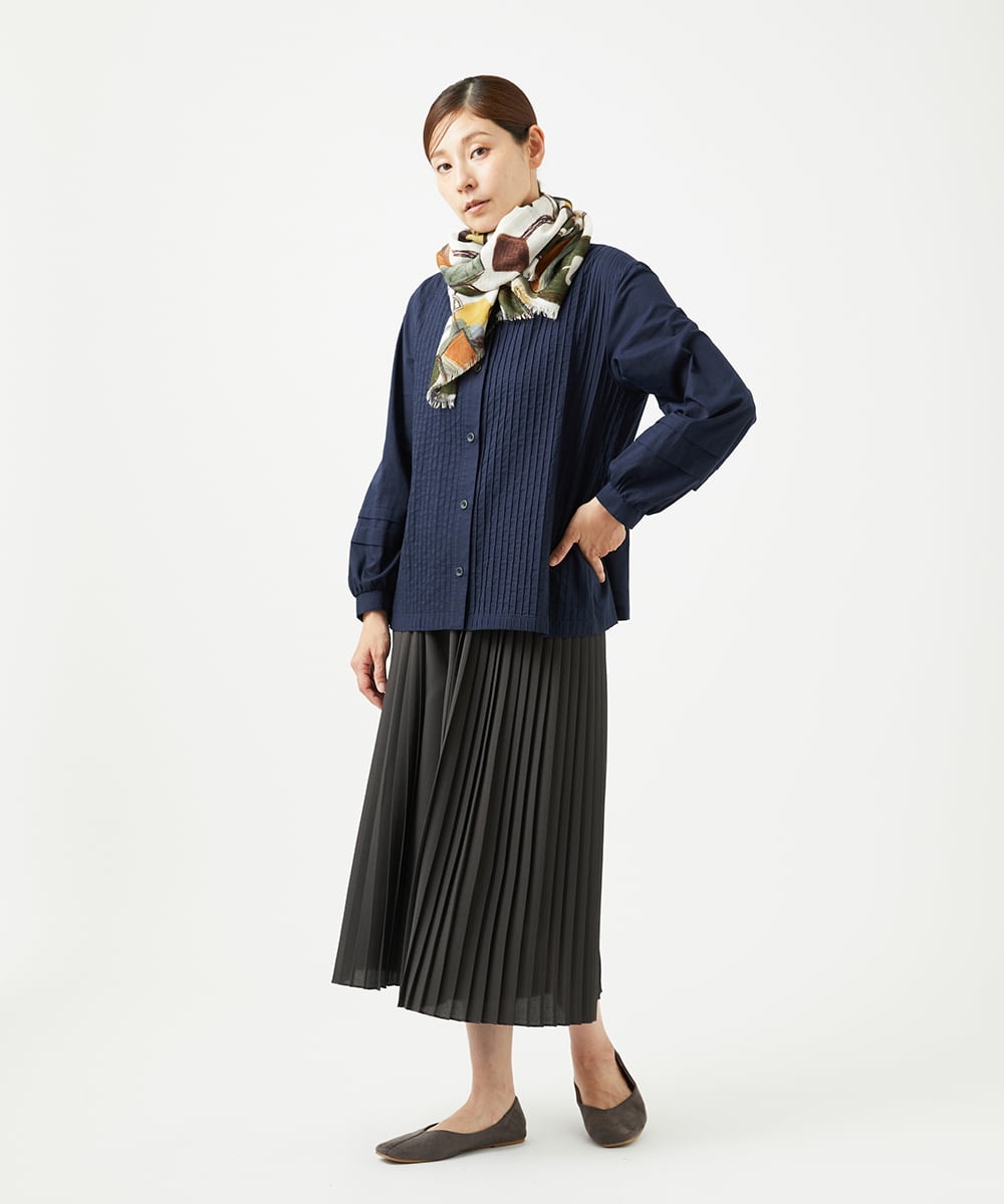 NGBJB10330 GIANNI LO GIUDICE(ジャンニ ロ ジュディチェ) [洗える]コットンローンピンタックブラウス ネイビー