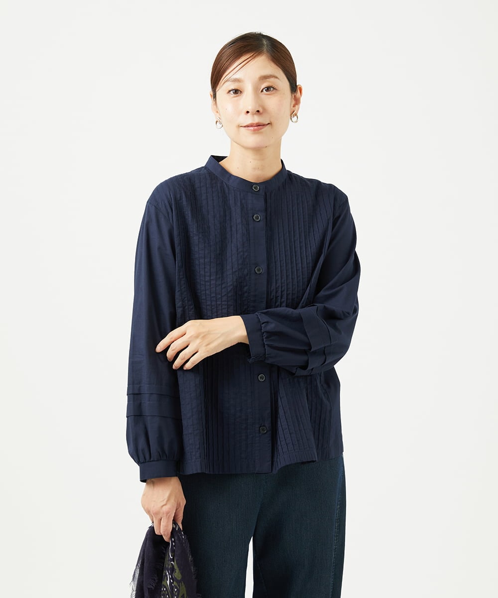 NGBJB10330 GIANNI LO GIUDICE(ジャンニ ロ ジュディチェ) [洗える]コットンローンピンタックブラウス ネイビー