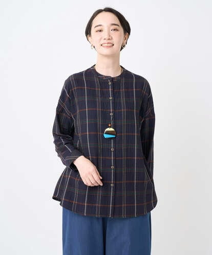 NGBJB22430  [洗える・日本製]二重織チェック前開きブラウス