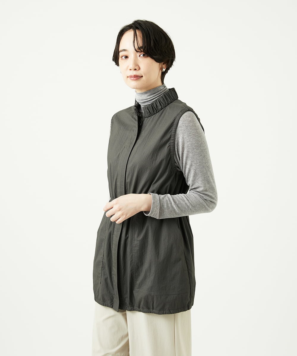 NGDAF01360 GIANNI LO GIUDICE(ジャンニ ロ ジュディチェ) [洗える]マイクロストライプストレッチロングベスト カーキ
