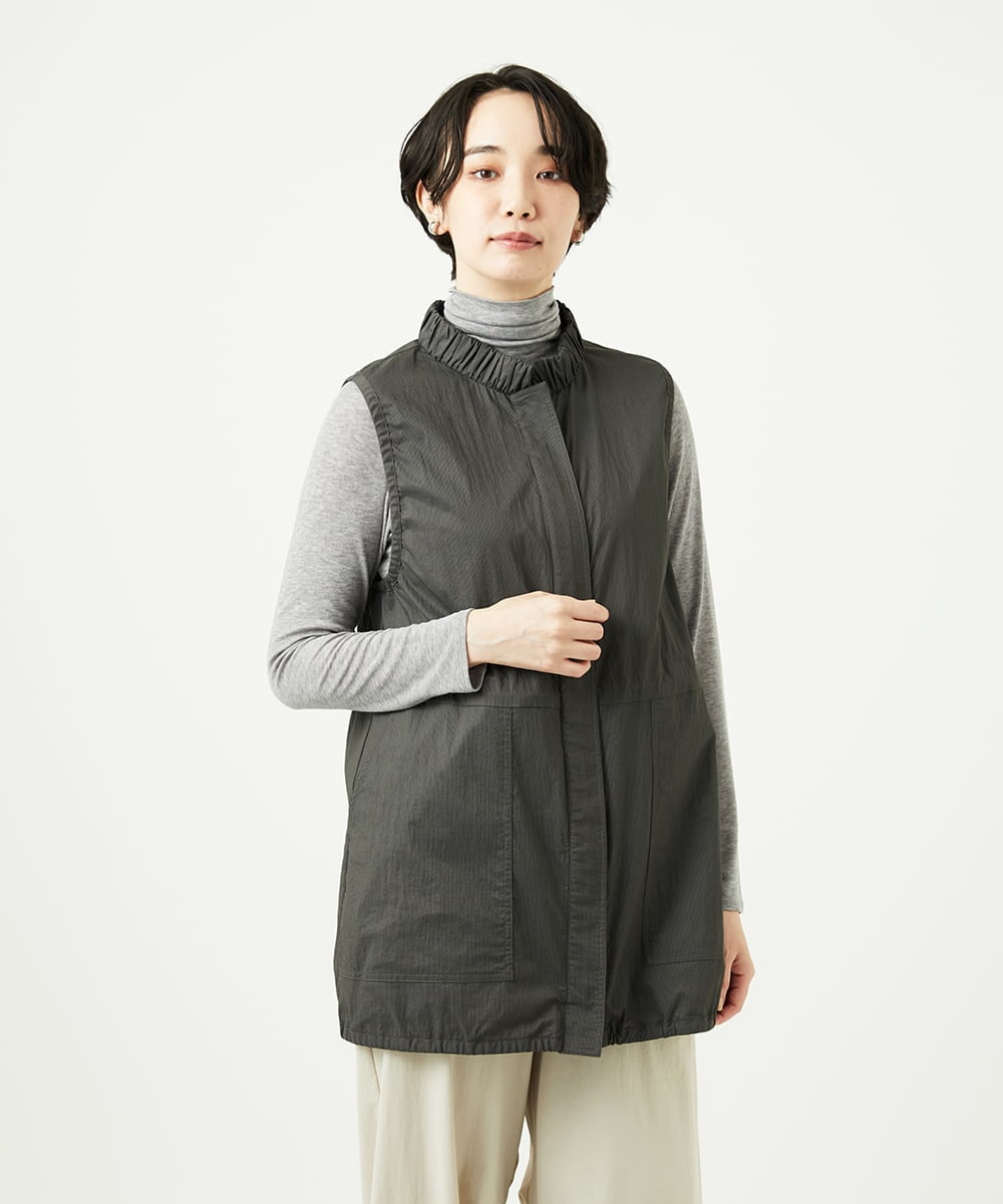 NGDAF01360 GIANNI LO GIUDICE(ジャンニ ロ ジュディチェ) [洗える]マイクロストライプストレッチロングベスト カーキ