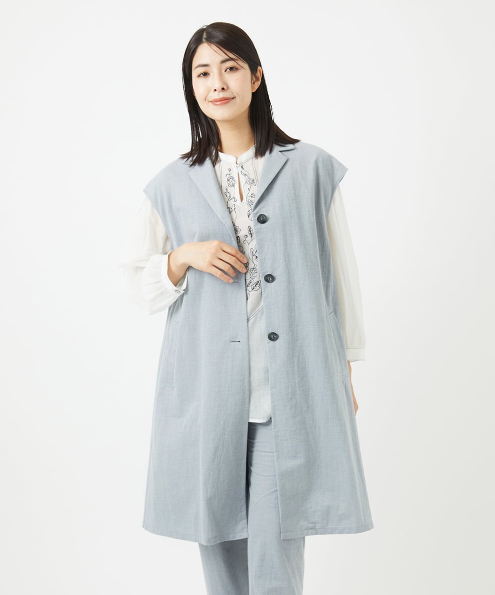 NGDGA30360 GIANNI LO GIUDICE(ジャンニ ロ ジュディチェ) [洗える]コットンナイロンカノコ編みロングジレ ライトグレー