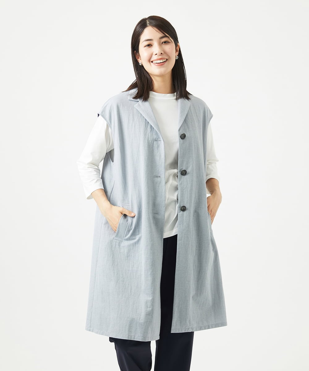 NGDGA30360 GIANNI LO GIUDICE(ジャンニ ロ ジュディチェ) [洗える]コットンナイロンカノコ編みロングジレ ライトグレー