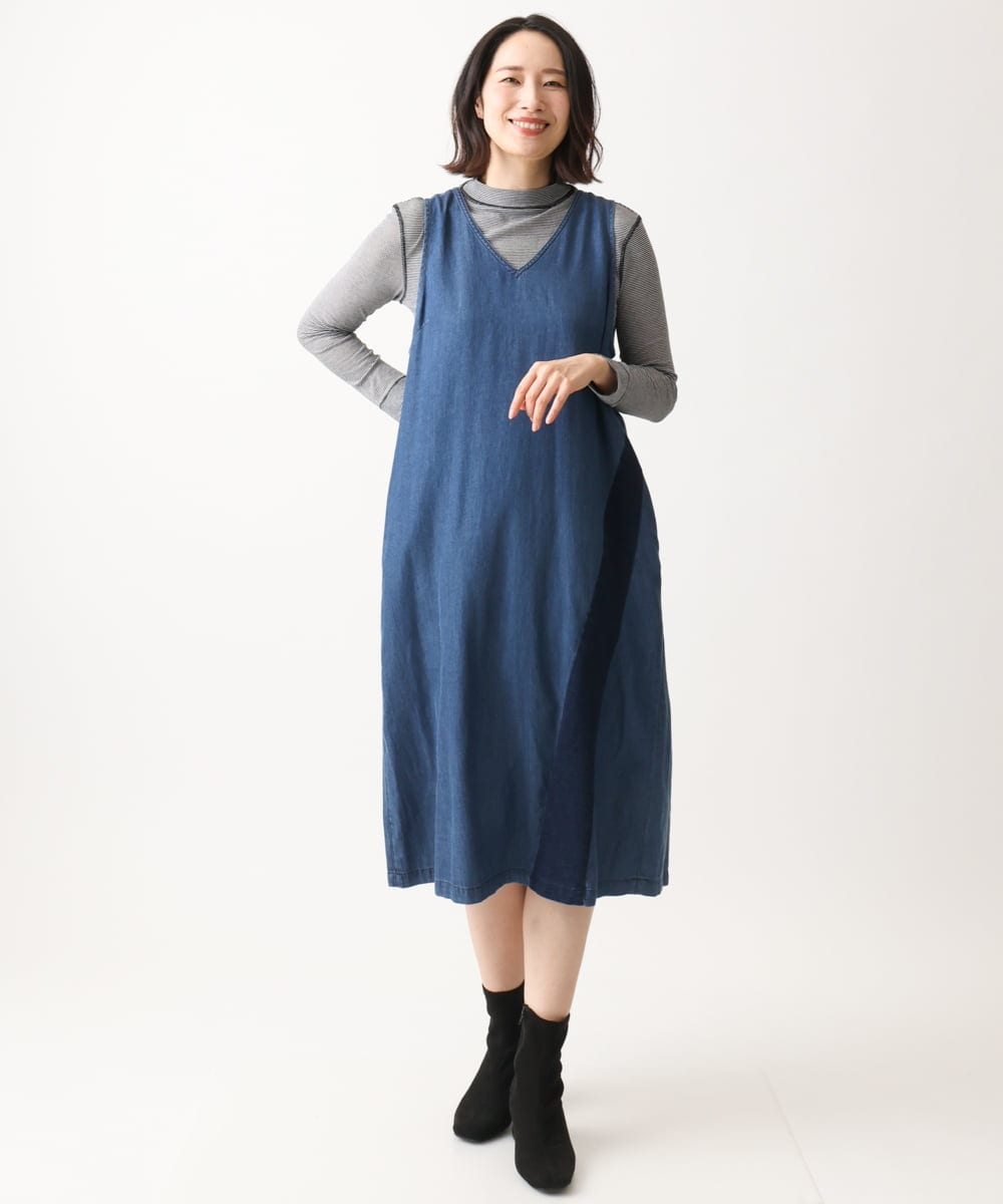 NGEEA32290 GIANNI LO GIUDICE(ジャンニ ロ ジュディチェ) [洗える]フリクションデニムジャンパースカート ネイビー