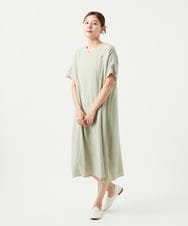 NGEGC42360 GIANNI LO GIUDICE(ジャンニ ロ ジュディチェ) [洗える・リバーシブル]ポリエステルレーヨンプレーンウェーブワンピース スモーキーグリーン/ベージュ