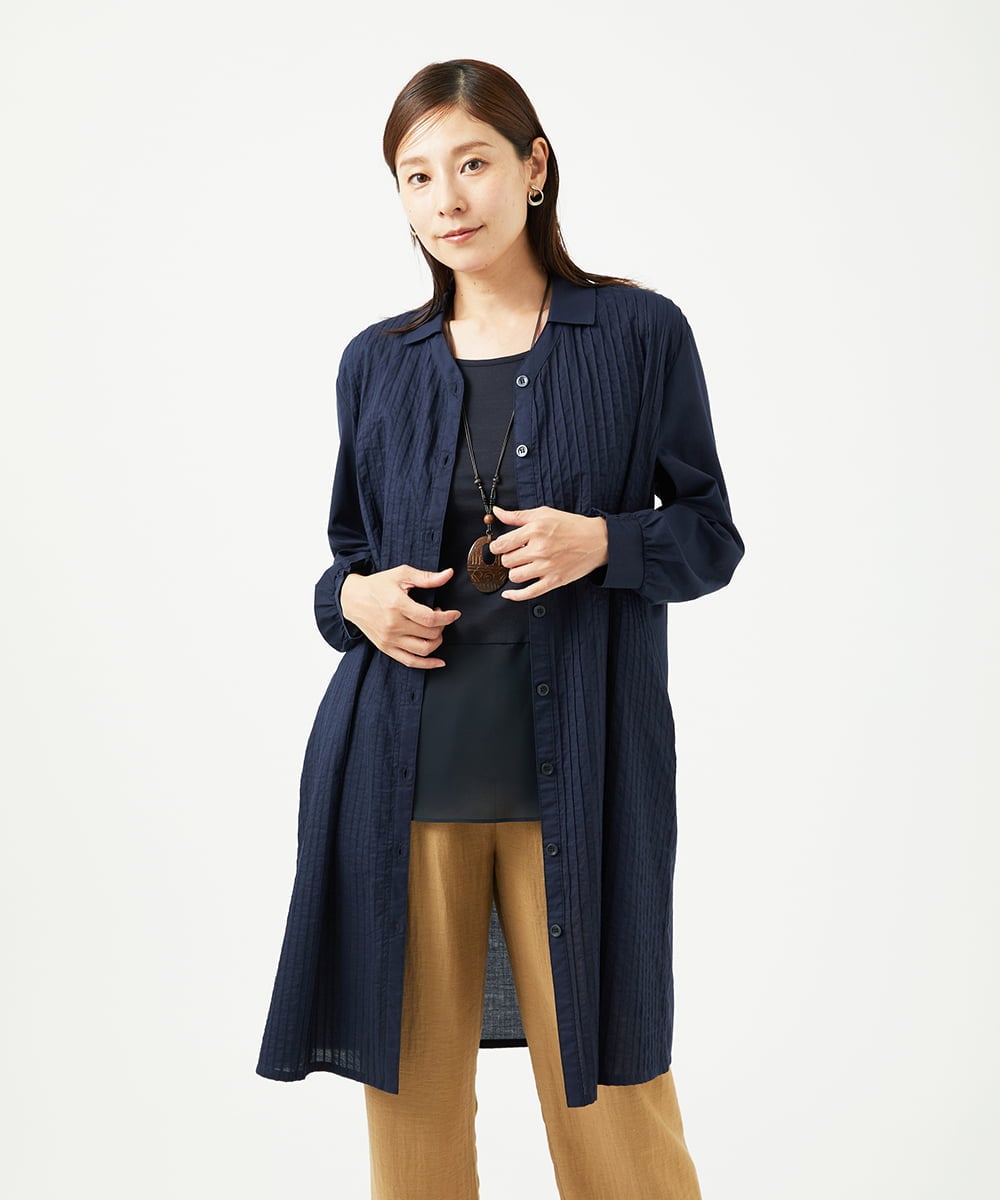 NGEJB10390 GIANNI LO GIUDICE(ジャンニ ロ ジュディチェ) [洗える]コットンローンピンタックロングブラウス ネイビー