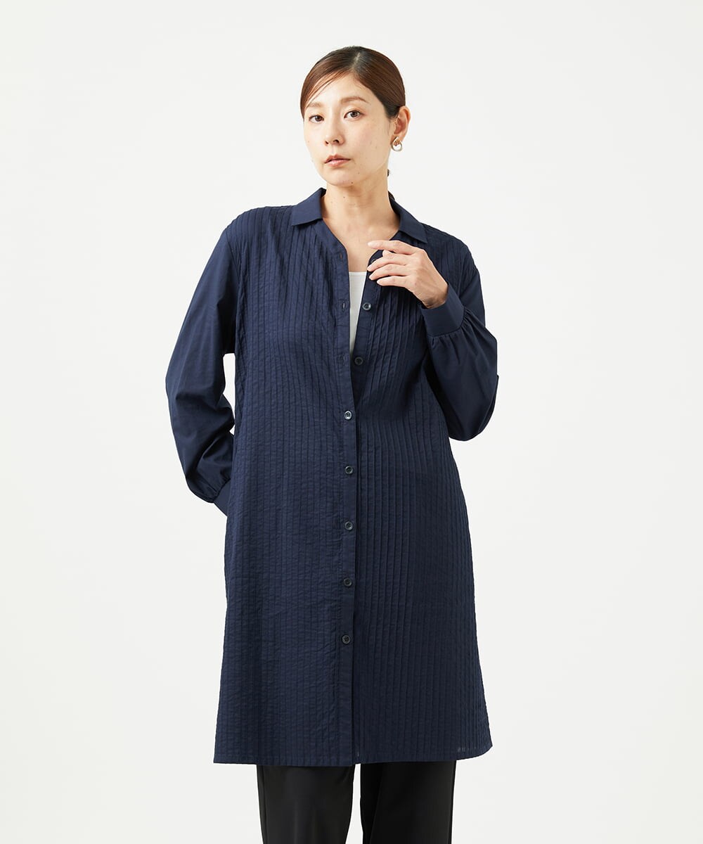NGEJB10390 GIANNI LO GIUDICE(ジャンニ ロ ジュディチェ) [洗える]コットンローンピンタックロングブラウス ネイビー