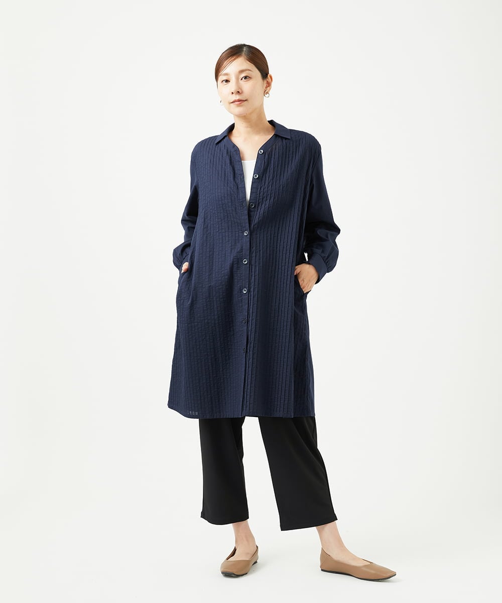NGEJB10390 GIANNI LO GIUDICE(ジャンニ ロ ジュディチェ) [洗える]コットンローンピンタックロングブラウス ネイビー