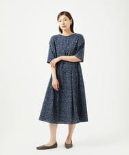 NGEJB11390 GIANNI LO GIUDICE(ジャンニ ロ ジュディチェ) [洗える・日本製]ミラクルウェーブブロックプリントワンピース ネイビー