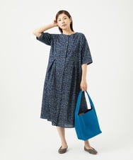 NGEJB11390 GIANNI LO GIUDICE(ジャンニ ロ ジュディチェ) [洗える・日本製]ミラクルウェーブブロックプリントワンピース ネイビー