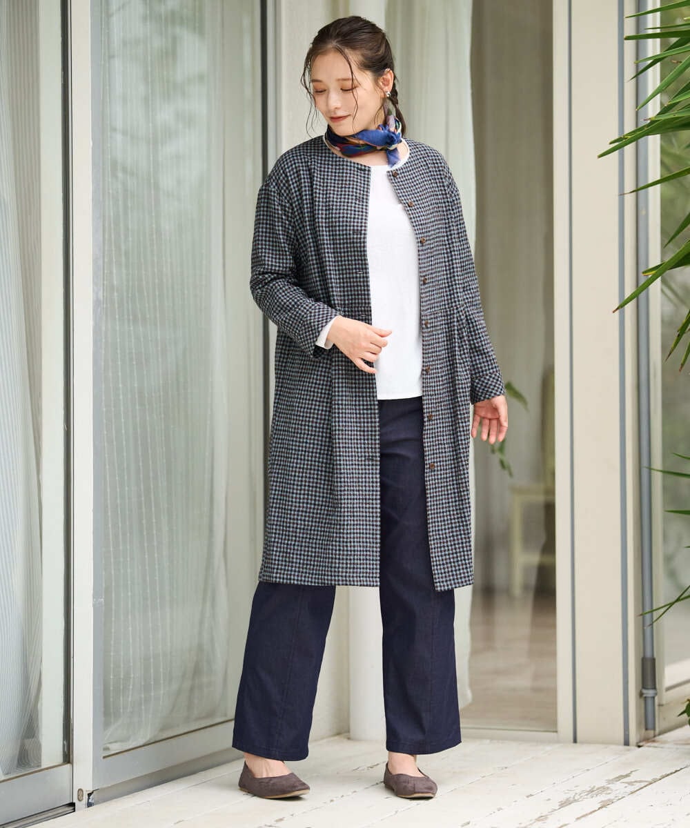 NGEJD19390 GIANNI LO GIUDICE(ジャンニ ロ ジュディチェ) [洗える・日本製]コットンウールギンガムチェックシャツワンピース ブラック