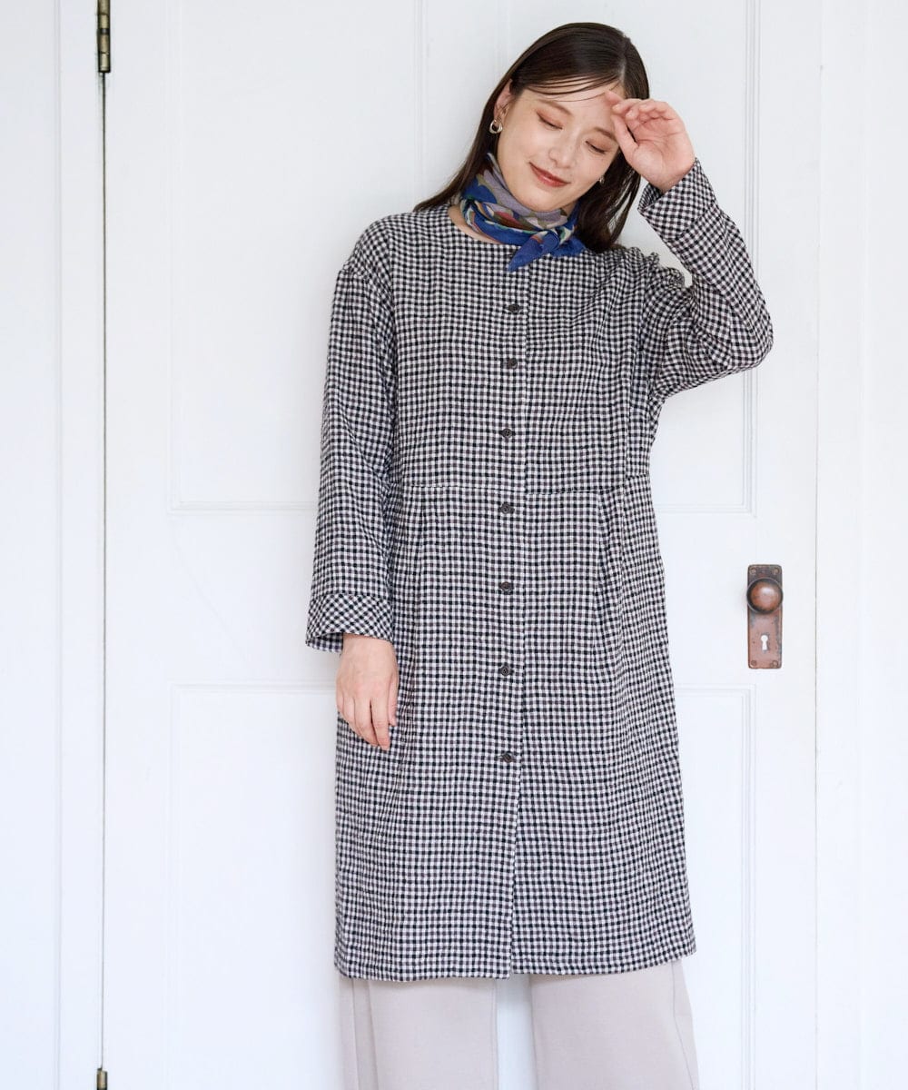 NGEJD19390 GIANNI LO GIUDICE(ジャンニ ロ ジュディチェ) [洗える・日本製]コットンウールギンガムチェックシャツワンピース ブラック