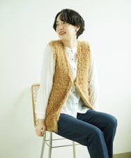 NGFAF10180 GIANNI LO GIUDICE(ジャンニ ロ ジュディチェ) [洗える]フェザーヤーンニットベスト ベージュ