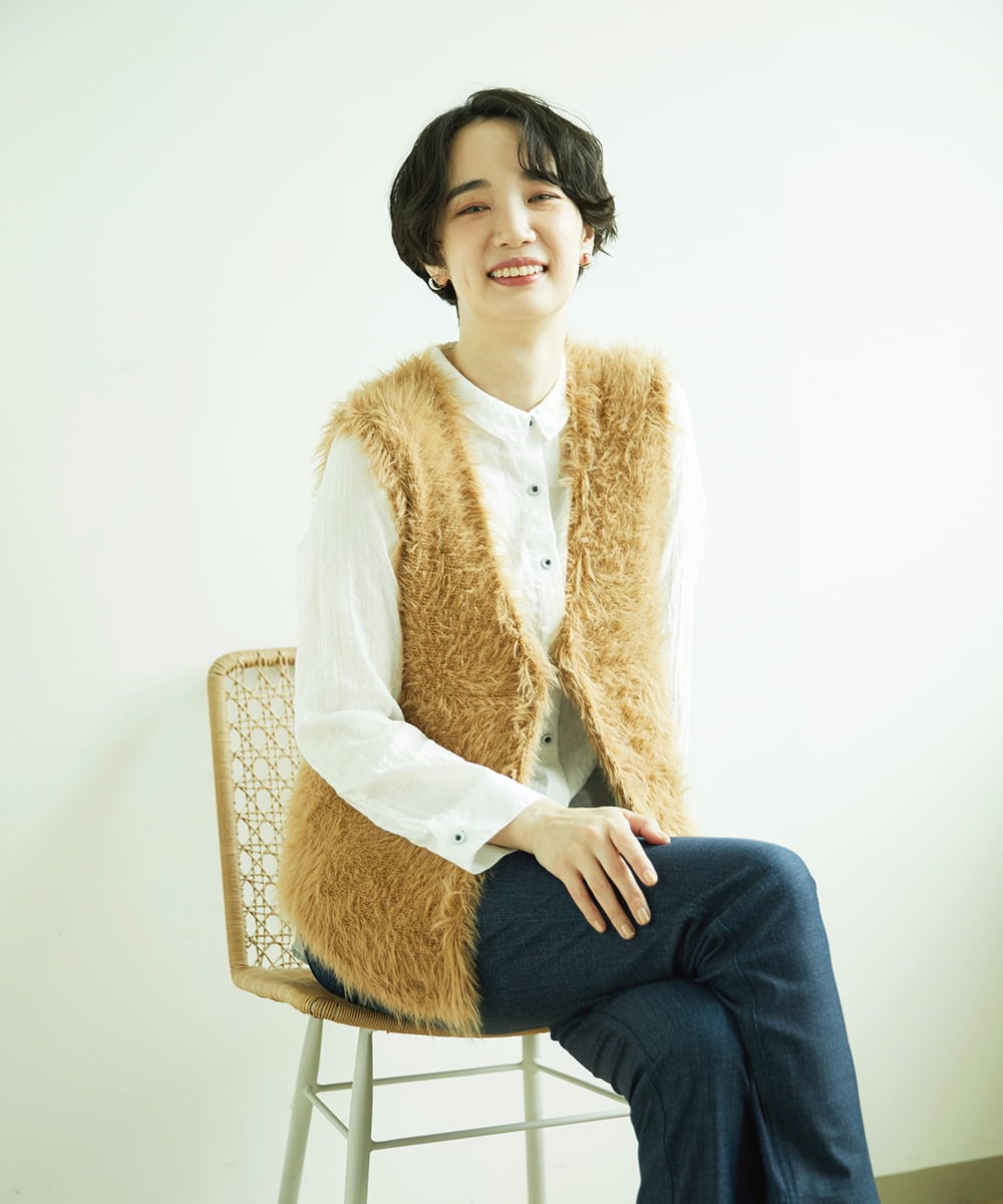 NGFAF10180 GIANNI LO GIUDICE(ジャンニ ロ ジュディチェ) [洗える]フェザーヤーンニットベスト ベージュ
