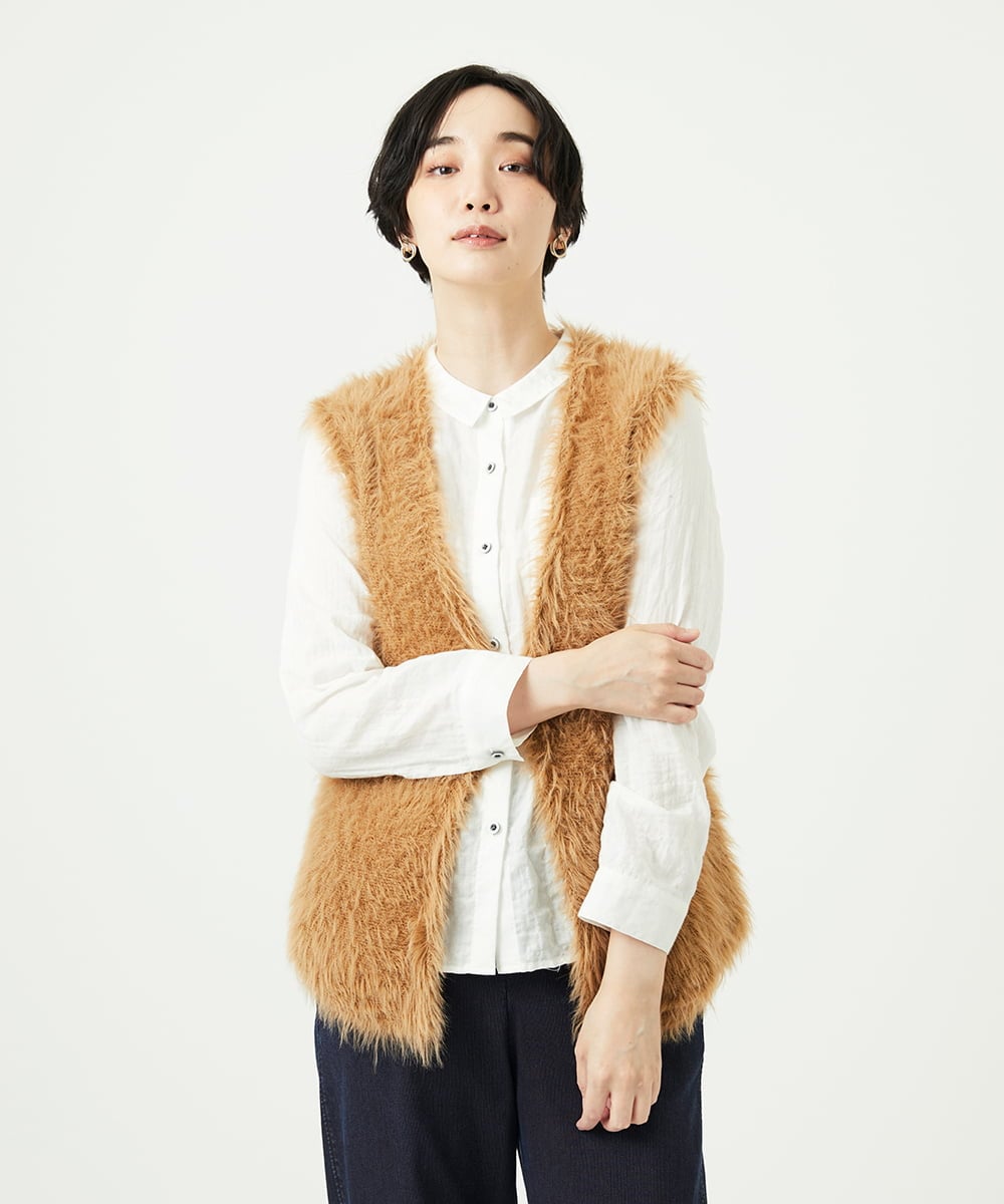 NGFAF10180 GIANNI LO GIUDICE(ジャンニ ロ ジュディチェ) [洗える]フェザーヤーンニットベスト ベージュ