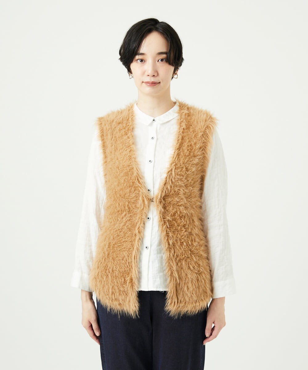 NGFAF10180 GIANNI LO GIUDICE(ジャンニ ロ ジュディチェ) [洗える]フェザーヤーンニットベスト ベージュ