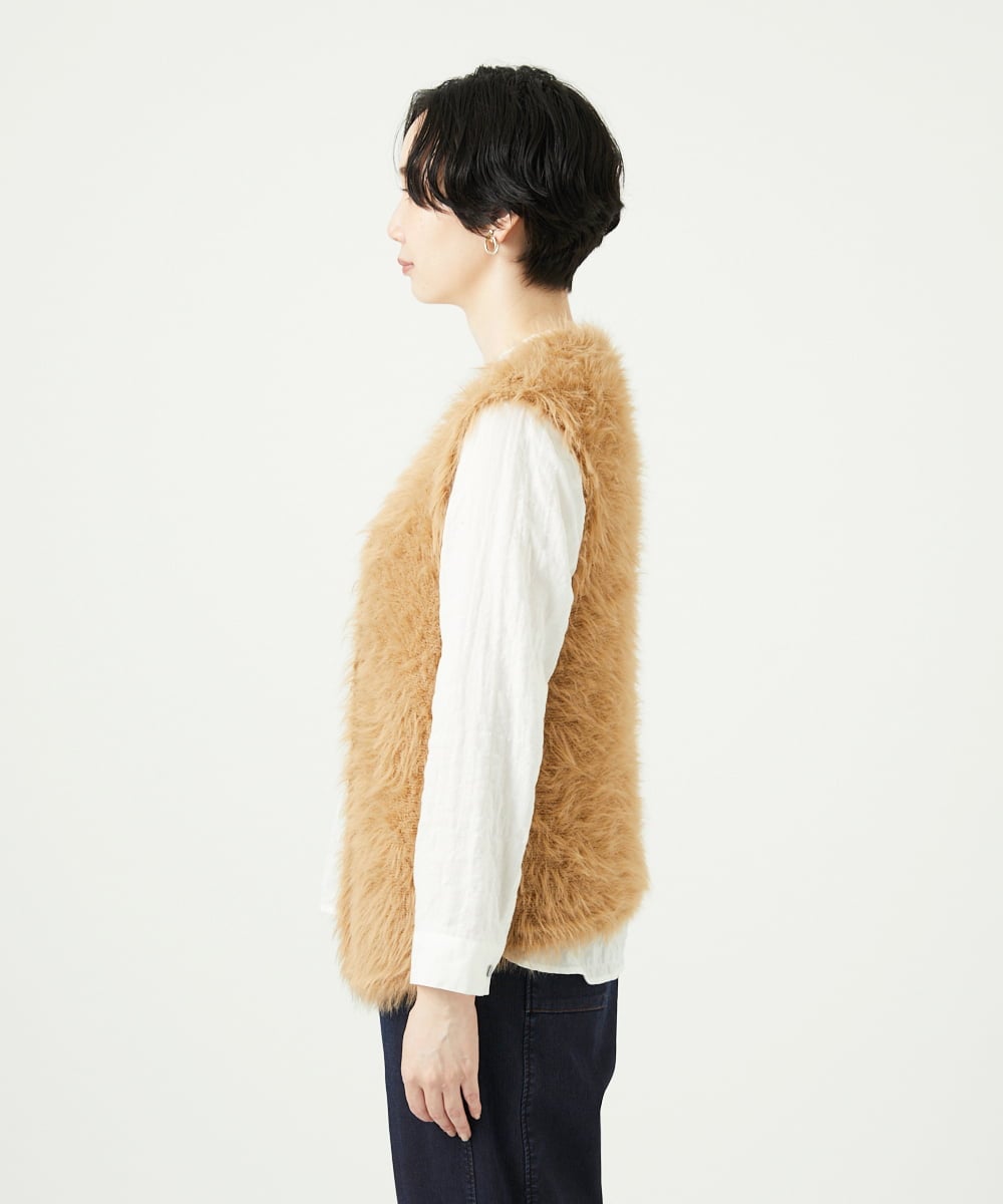 NGFAF10180 GIANNI LO GIUDICE(ジャンニ ロ ジュディチェ) [洗える]フェザーヤーンニットベスト ベージュ