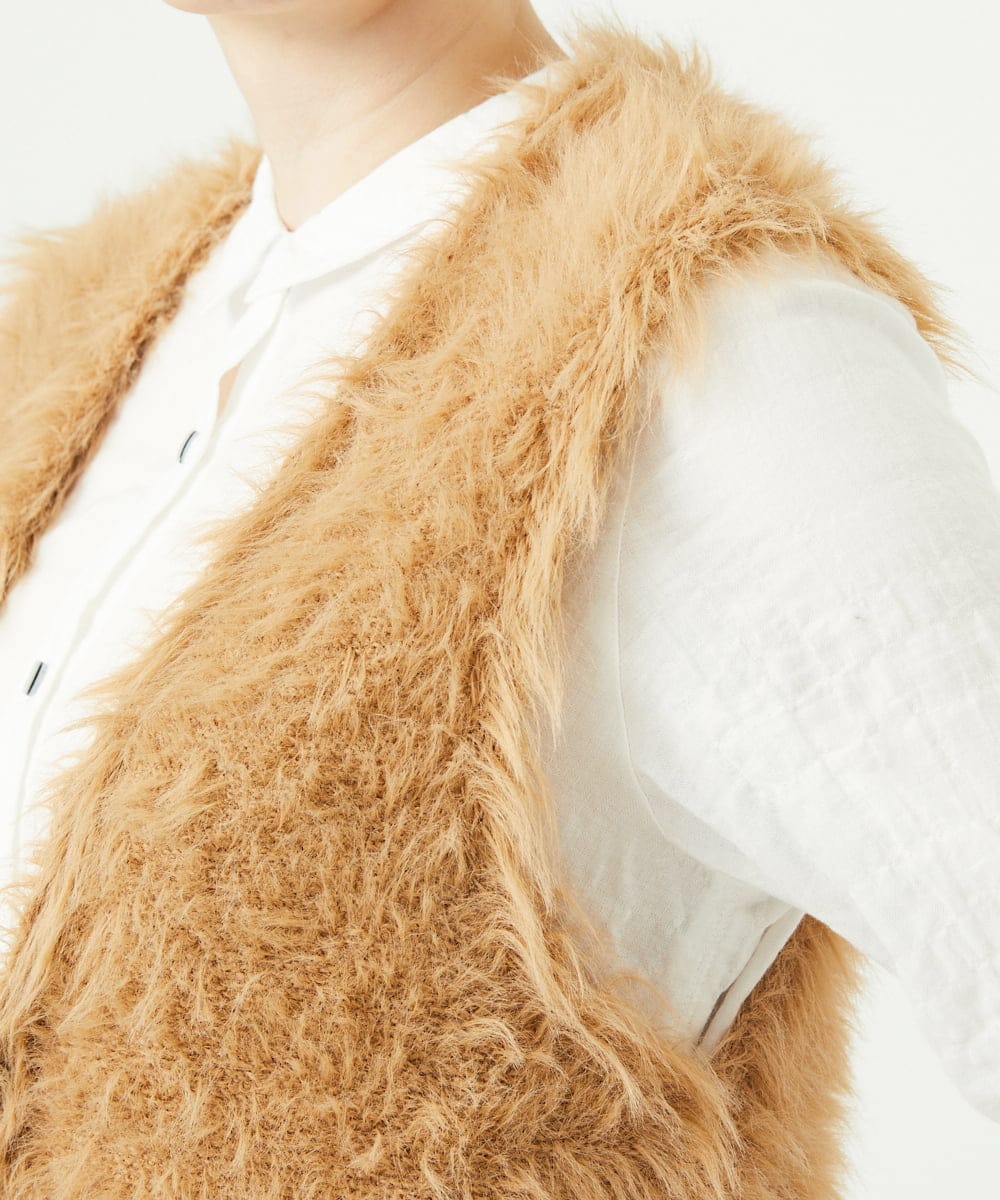 NGFAF10180 GIANNI LO GIUDICE(ジャンニ ロ ジュディチェ) [洗える]フェザーヤーンニットベスト ベージュ