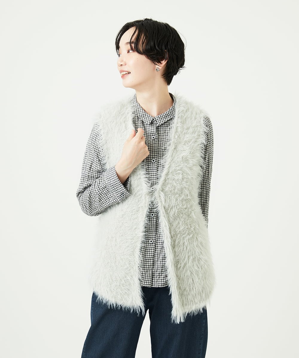 NGFAF10180 GIANNI LO GIUDICE(ジャンニ ロ ジュディチェ) [洗える]フェザーヤーンニットベスト ライトグレー