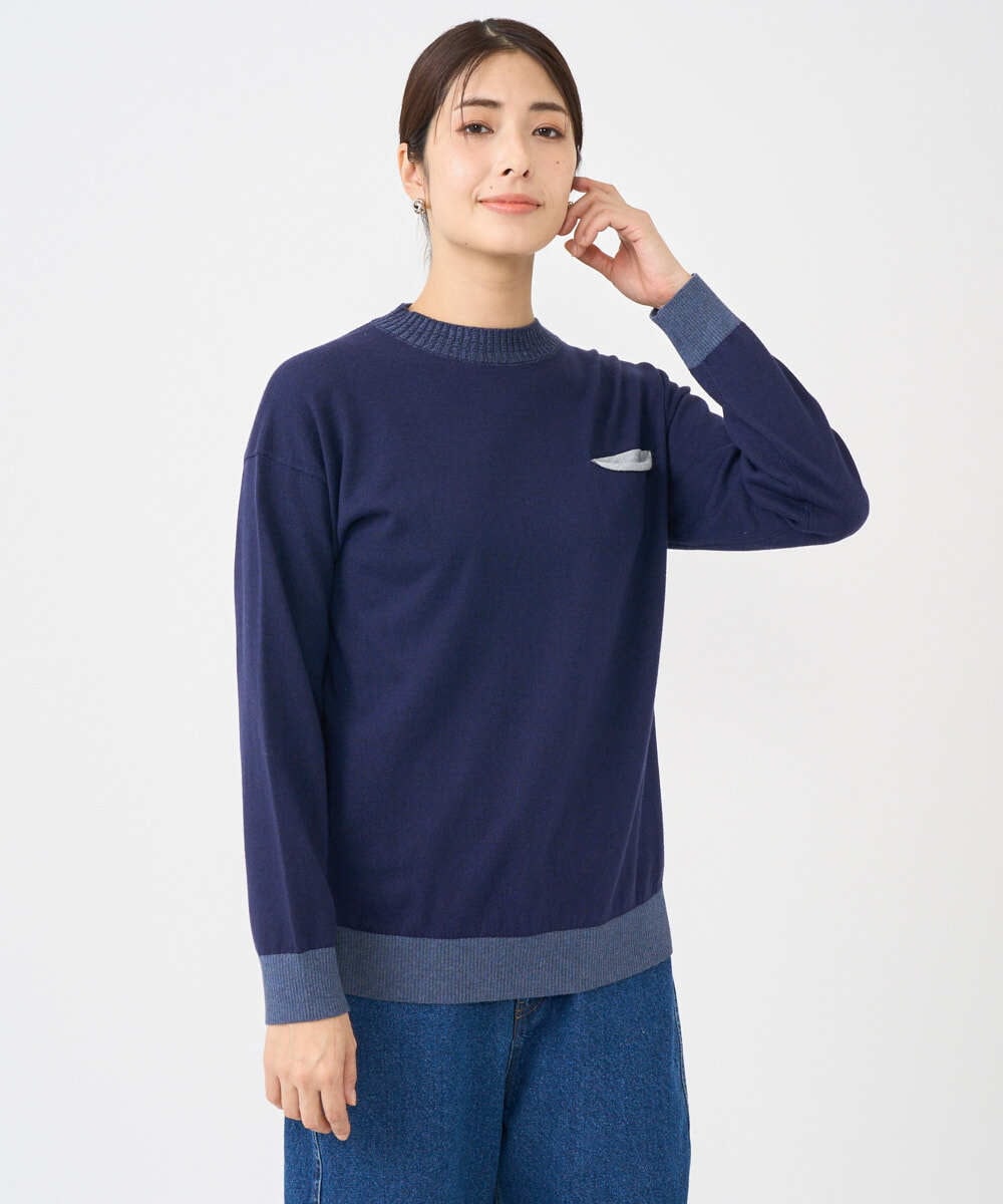 NGFCF62200 GIANNI LO GIUDICE(ジャンニ ロ ジュディチェ) [洗える]配色デザインポケットニット ネイビー