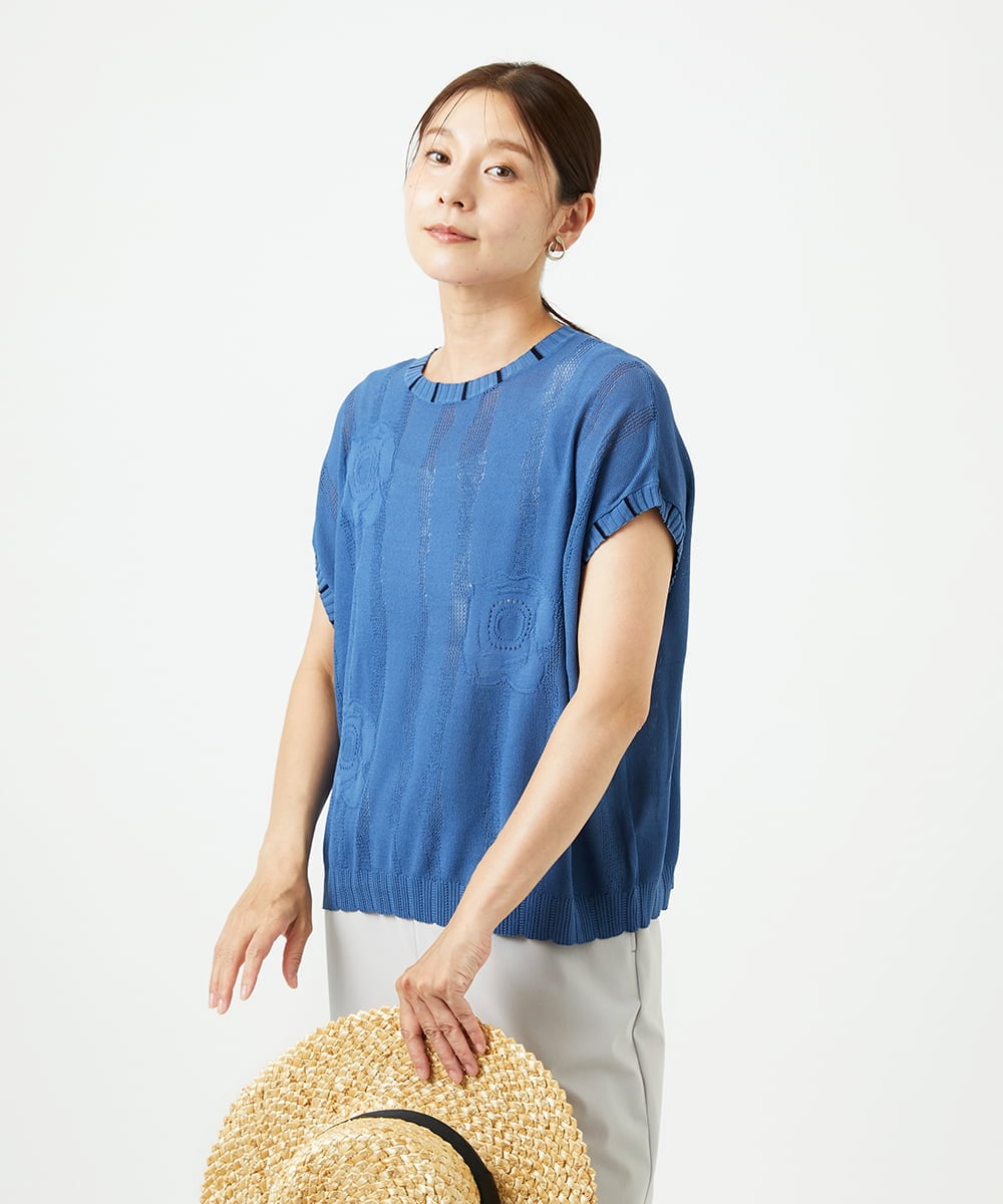 NGFGB01220 GIANNI LO GIUDICE(ジャンニ ロ ジュディチェ) [洗える]アイレットフラワーニットベスト ブルー