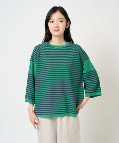 NGFGE40230 GIANNI LO GIUDICE [洗える]ペーパーヤーンボーダーニット