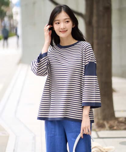 NGFGE40230 GIANNI LO GIUDICE [洗える]ペーパーヤーンボーダーニット