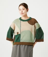 NGFHA10260 GIANNI LO GIUDICE(ジャンニ ロ ジュディチェ) [洗える]透かし柄インターシャプルオーバーニット カーキ