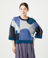 NGFHA10260 GIANNI LO GIUDICE(ジャンニ ロ ジュディチェ) [洗える]透かし柄インターシャプルオーバーニット ネイビー