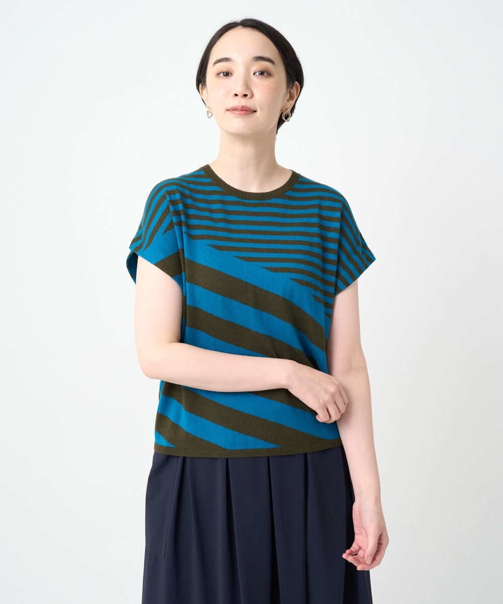 NGFJB20230 GIANNI LO GIUDICE(ジャンニ ロ ジュディチェ) [洗える]シルク混ボーダーニット ブルー