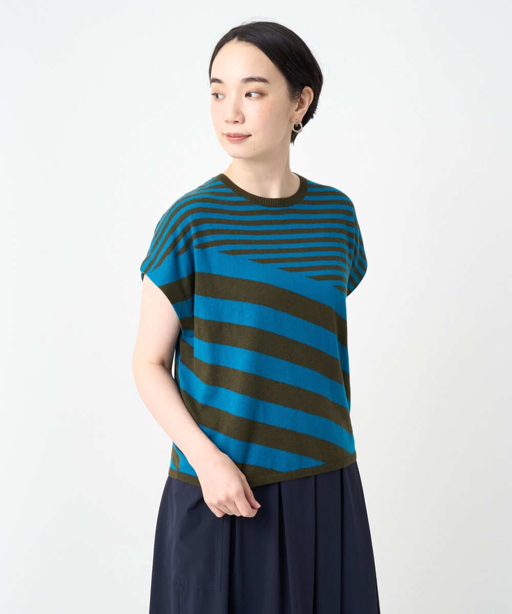 NGFJB20230 GIANNI LO GIUDICE(ジャンニ ロ ジュディチェ) [洗える]シルク混ボーダーニット ブルー