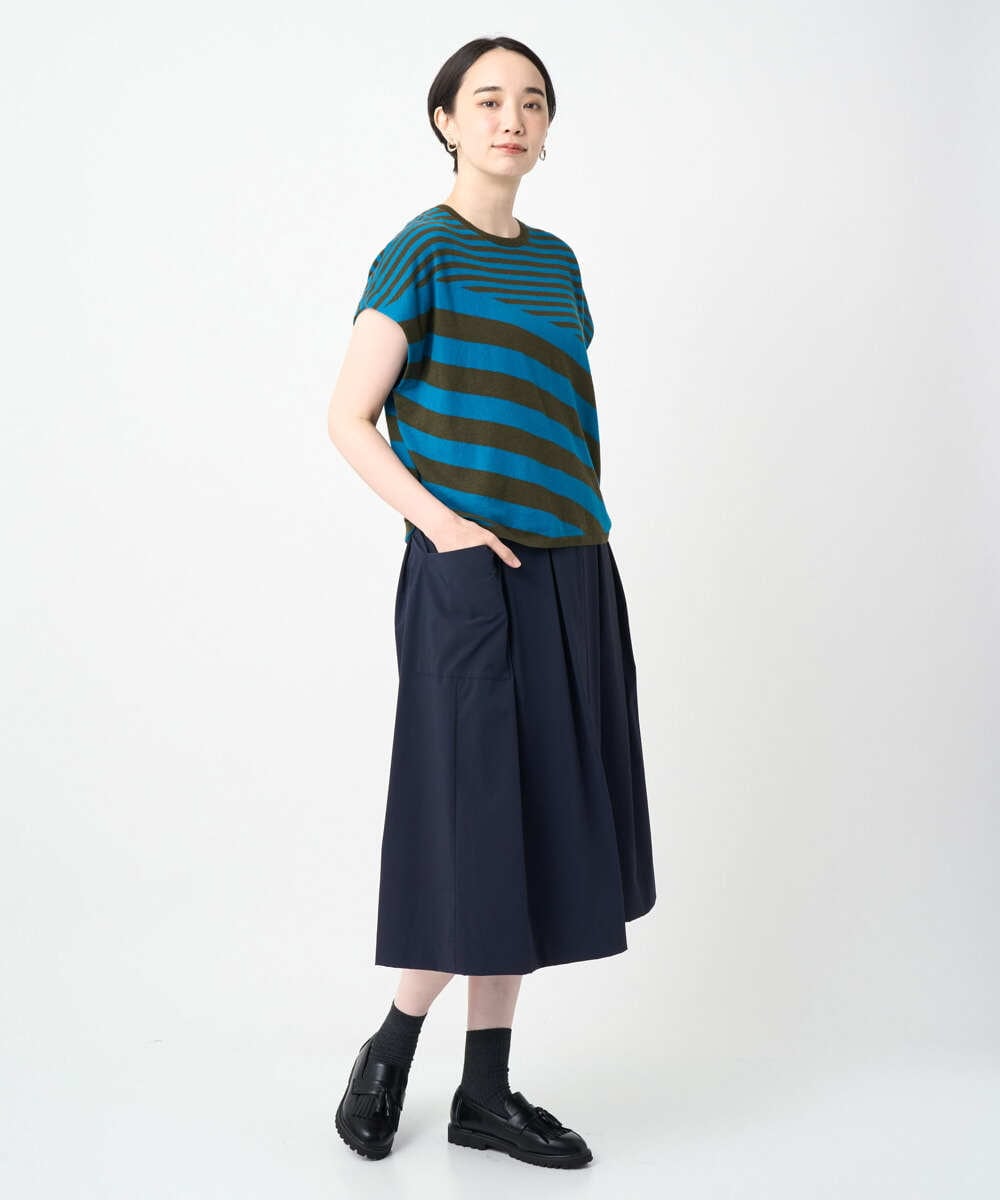 NGFJB20230 GIANNI LO GIUDICE(ジャンニ ロ ジュディチェ) [洗える]シルク混ボーダーニット ブルー
