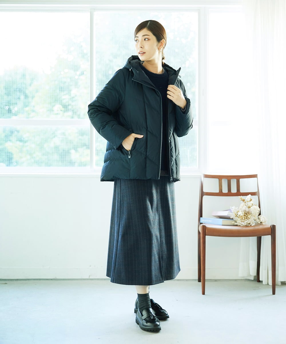 NGHAE21290 GIANNI LO GIUDICE(ジャンニ ロ ジュディチェ) [洗える]レーヨン混ストレッチチェックスカート チャコールブラウン
