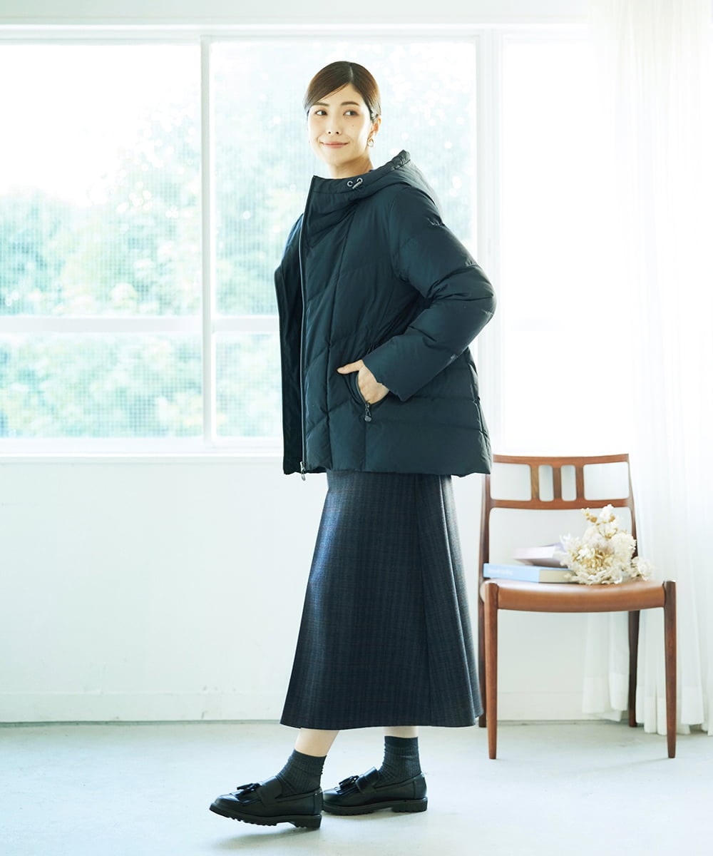 NGHAE21290 GIANNI LO GIUDICE(ジャンニ ロ ジュディチェ) [洗える]レーヨン混ストレッチチェックスカート チャコールブラウン