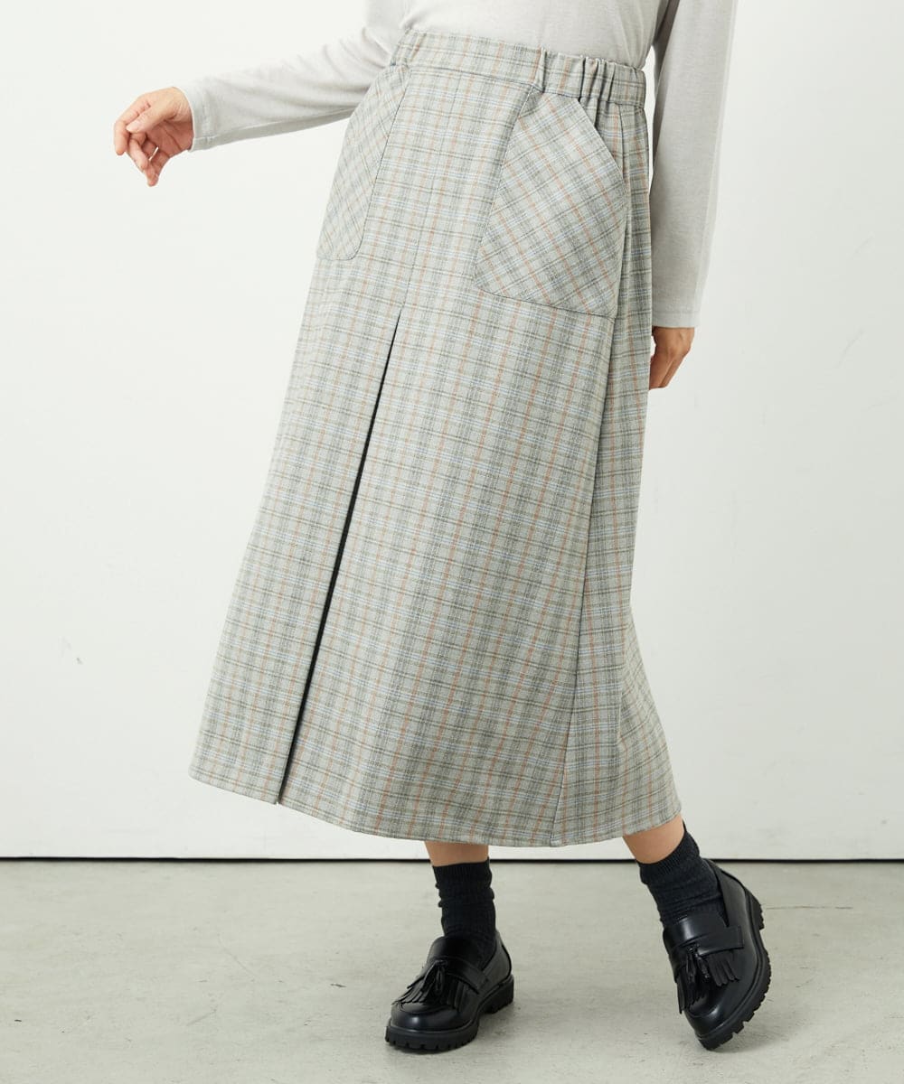 NGHAE21290 GIANNI LO GIUDICE(ジャンニ ロ ジュディチェ) [洗える]レーヨン混ストレッチチェックスカート オフベージュ