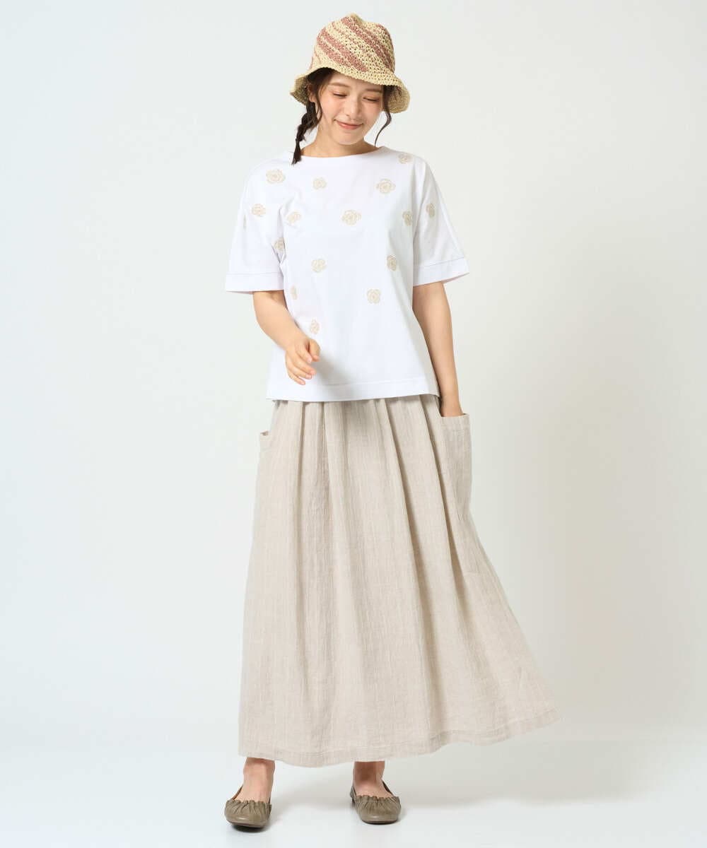 NGHHD66300 GIANNI LO GIUDICE(ジャンニ ロ ジュディチェ) [洗える]麻ストライプスカート カーキ