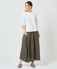 NGHHD66300 GIANNI LO GIUDICE(ジャンニ ロ ジュディチェ) [洗える]麻ストライプスカート カーキ