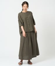 NGHHD66300 GIANNI LO GIUDICE(ジャンニ ロ ジュディチェ) [洗える]麻ストライプスカート カーキ