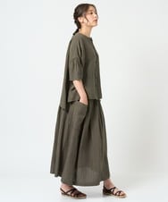 NGHHD66300 GIANNI LO GIUDICE(ジャンニ ロ ジュディチェ) [洗える]麻ストライプスカート カーキ